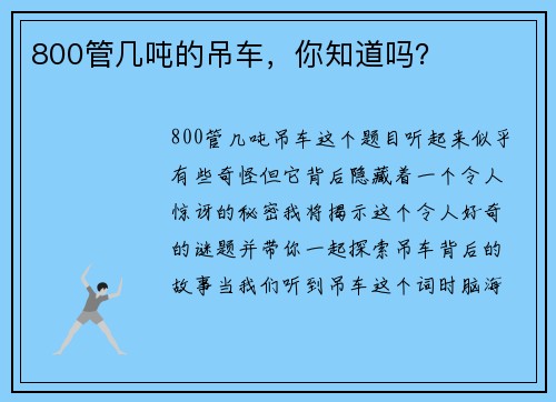 800管几吨的吊车，你知道吗？