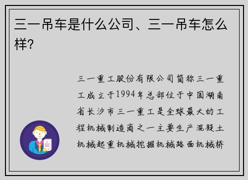 三一吊车是什么公司、三一吊车怎么样？