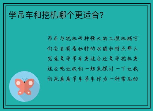 学吊车和挖机哪个更适合？